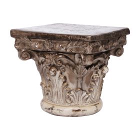 10 Inch Column Pedestal, Classic Carved Floral Scrollwork, Antique Gold