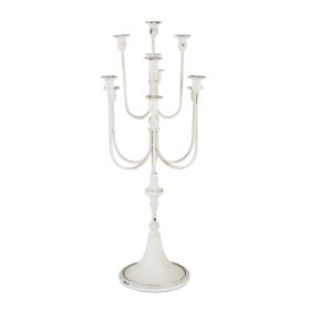 30 Inch Classic 11 Light Candelabra, Curved Arms, White Iron Frame