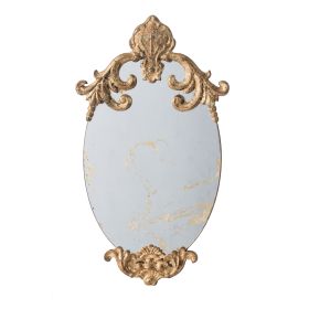 Vic 21 Inch Oval Wall Mirror, Ornate Scrolled Wood Frame, Antique Gold Finish