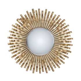 27 Inch Round Wall Mount Accent Decor Mirror, Sunburst, Iron Frame, Gold