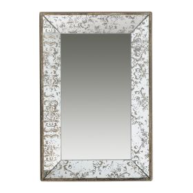 Rosa 16 x 24 Wall Mount Mirror, Brown Wood Frame with Abstract Gold Overlay