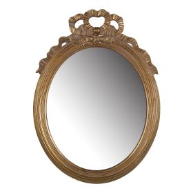 26 Inch Wall Accent Mirror with Ornate Polyresin Floral Crest, Antique Gold