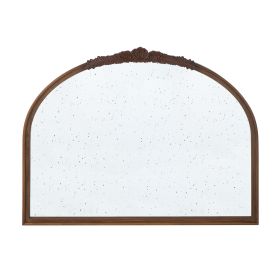 Eel 40 Inch Wall Mirror, Espresso Brown Arched Wood Frame, Hand Carved Rose