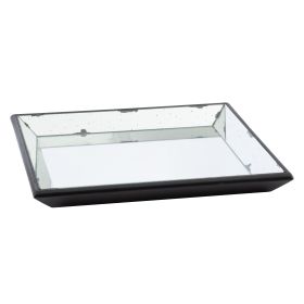 24 Inch Square Decorative Tray with Mirrored Surface, Modern Style, Black