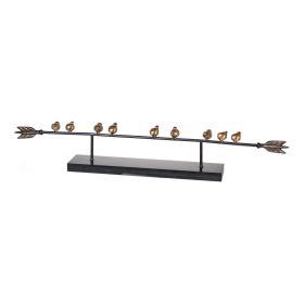 33 Inch Modern Accent Decor, Golden Metal Perched Birds on a Black Arrow