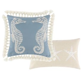 Set of 2 Decorative Throw Pillows, Seahorse and Starfish Polyester, Tassels