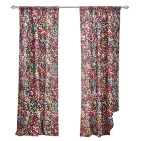 Burges 84 Inch Window Panel Curtain, Red and Pink Reed Print, Rod Pockets