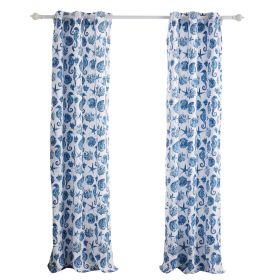 Riga 84 Inch Window Curtains, Blue Seashells Print, Microfiber, Rod Pockets