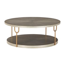 Modern 42 Inch Coffee Table, Ash Veneer, Metal Frame and Wheels, Gold, Gray