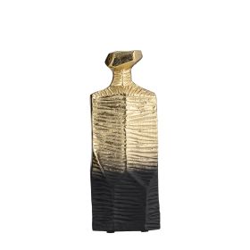 Kaya 9 Inch Classic Accent Metal Vase, Square Body, Narrow Top, Gold, Black