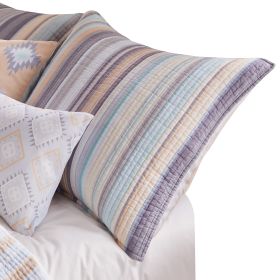 Ysa 36 Inch Quilted King Pillow Sham, Cotton, Reversible Striped Design