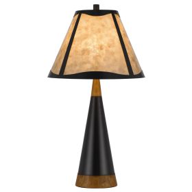 30 Inch 3 Way Table Lamp, Beige Mica Shade, Rubberwood and Black Metal Body