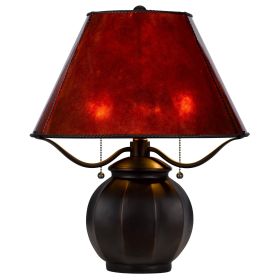 20 Inch Table Lamp, Vintage Red Amber Mica Shade, Upturned Arms, Round Body