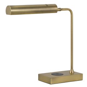 Dyna 18 Inch Integrated LED Desk Lamp, Wireless USB Port, Antique Brass