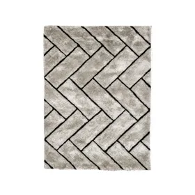 3D Zig Zag Patterned Polyester Area Rug With Jute Mesh Backing, Gray
 and Black