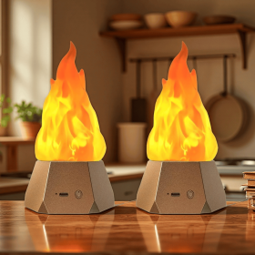 2pcs Flickering Flame Lamp USB Rechargeable 3D Fake Fire Night Light Realistic Flame Effect Camp Lights Decoration for Home Garden Halloween Christmas