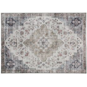 4x6 Area Rug, Vintage Machine Washable Rug, Non-Slip Carpet for Living Room, Bedroom, Dining Room, Brown and Green