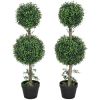Set of 2 Artificial Ball Boxwood Topiary Trees, Fake Plants in Pot for Indoor Outdoor Living Room Green