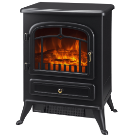 Fireplace Stove, Electric Fireplace Heater with Realistic LED Flames and Logs, 725W/1450W, Black