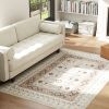 Machine Washable Area Rug 4x6, Non-Slip Boho Flannel Print Floor Carpet for Living Room, Bedroom, Dining Room, Brown