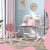 Height Adjustable Kids Desk and Chair Set for Writing Drawing w/ Tilt Desktop, Storage Drawer and Reading Rack, Pink