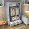 Portable Clothes Closet Rolling Door Wardrobe with Hanging Rack Non-Woven Fabric Storage Organizer with Three Drawer Boxes No-Tool Assembly - 67in*35.
