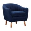 Mid-Century Modern Accent Chair 1pc Blue Chenille Fabric Upholstered Channel Stitched Back Brown Legs Solid Wood Furniture