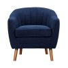 Mid-Century Modern Accent Chair 1pc Blue Chenille Fabric Upholstered Channel Stitched Back Brown Legs Solid Wood Furniture