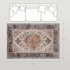 Area Rug 4x6, Machine Washable Rug, Non-Slip Boho Print Pattern Medallion Carpet for Living Room, Bedroom, Tawny Brown