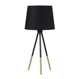 Table Lamp with Tripod Metal Base, Black and Gold
