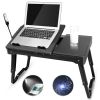 Foldable Laptop Table Bed Notebook Desk w/Cooling Fan Mouse Board LED light 4 x USB Ports Breakfast Snacking Tray with Storage Groove For Home Office